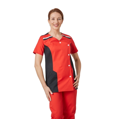 Tunique médicale blouse tunique moderne Rouge finition Noir Blanc