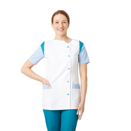 Tunique médicale blouse tunique moderne Blanc Bleu Tunique médicale blouse tunique moderne Blanc Bleu