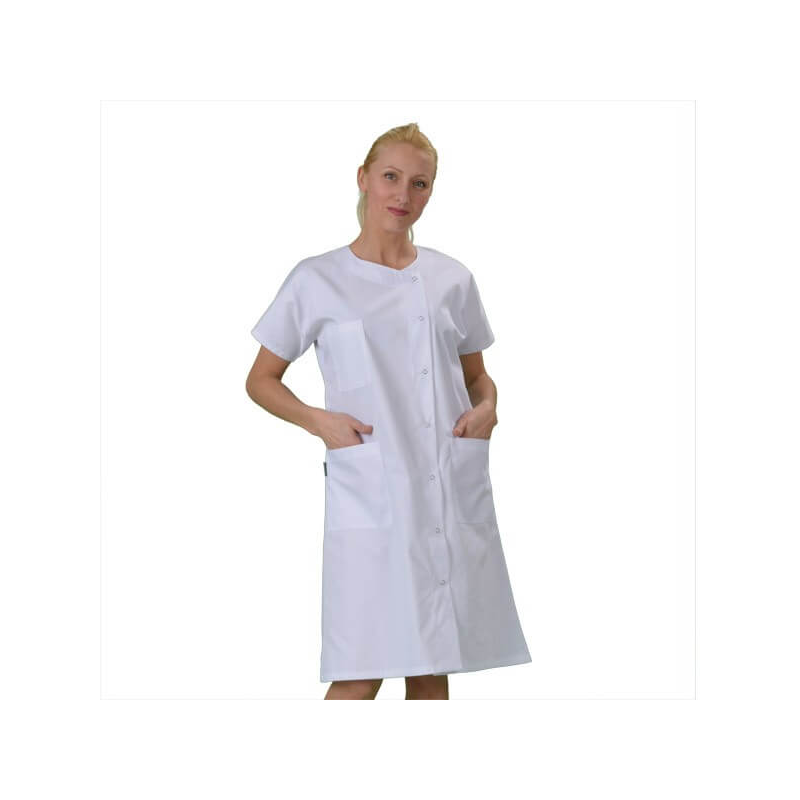 Blouse Travail Femme Blanche Manches Courtes Col Rond Label Blouse Net