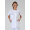 Blouse medicale Blanche Julia manches courte col V parement bleue sur les 3 poches pour code couleur Blouse medicale Blanche Julia manches courte col V parement bleue sur les 3 poches pour code couleur