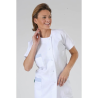 Blouse medicale Blanche Julia manches courte col V parement bleue sur les 3 poches pour code couleur Blouse medicale Blanche Julia manches courte col V parement bleue sur les 3 poches pour code couleur