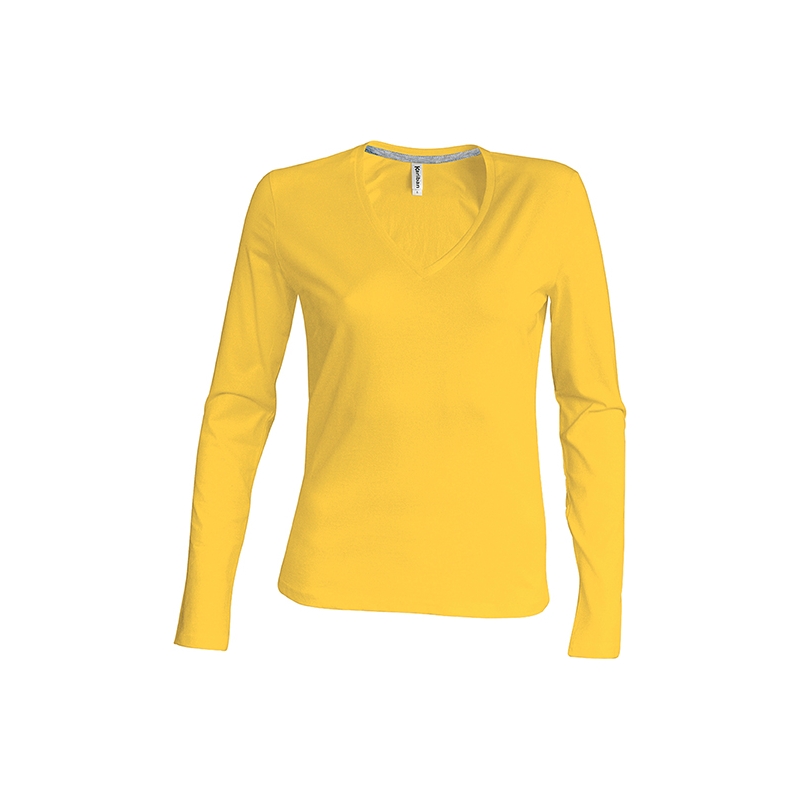 Tshirt Femme Col Rond Manches LONGUES Flocage Coton Jaune label