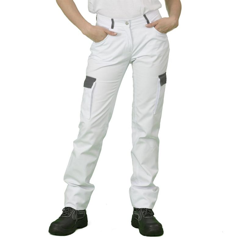 Pantalon De Travail Homme Cargo Blanc - Polyester, Coupe Décontractée, Multiples Poches