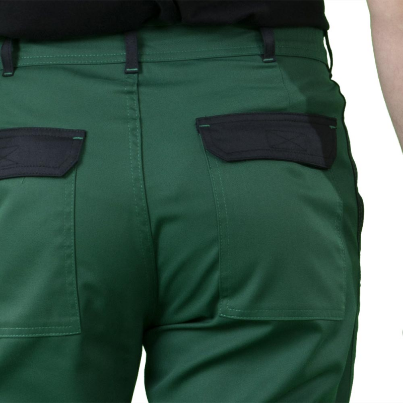 Label Blouse Pantalon de Travail Vert et Noir Multi Poches Ceinture élastiqué Coté pour intérieur ou Espace Vert Tissus 245 GR Poches Genouillères Cordura