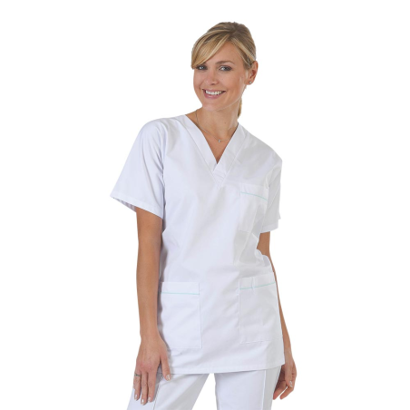 Benji Blouse mdeicale forme mariniere Blanche lisere Vert Benji Blouse mdeicale forme mariniere Blanche lisere Vert