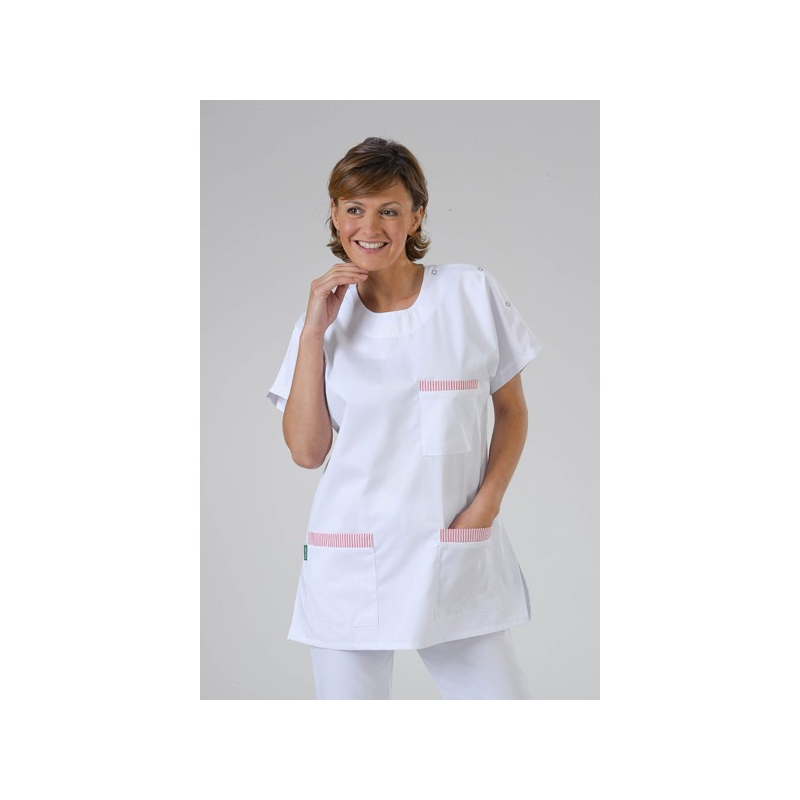 Blouse infirmière finition Rose Carole forme marinière - label-blouse.net