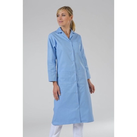 Blouse de travail feme manche longue col V bleu ciel Blouse de travail feme manche longue col V bleu ciel