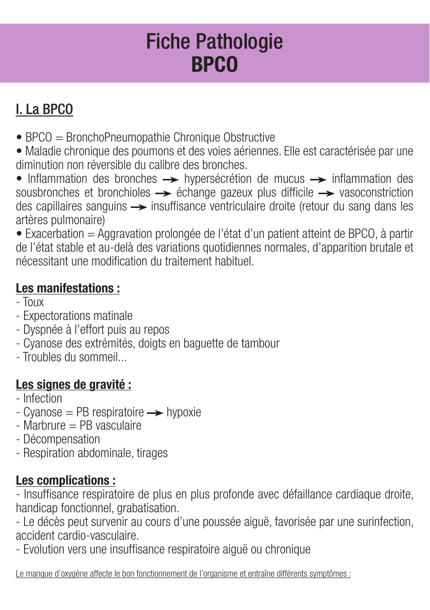 Fiche de révision BPCO : cours et fiche IDE (définition, signes, prise en charge) — page 1