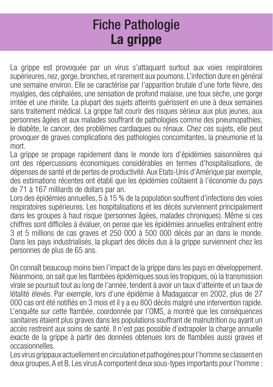 Fiche de révision Grippe : cours et fiche IDE (définition, signes, prise en charge) — page 1