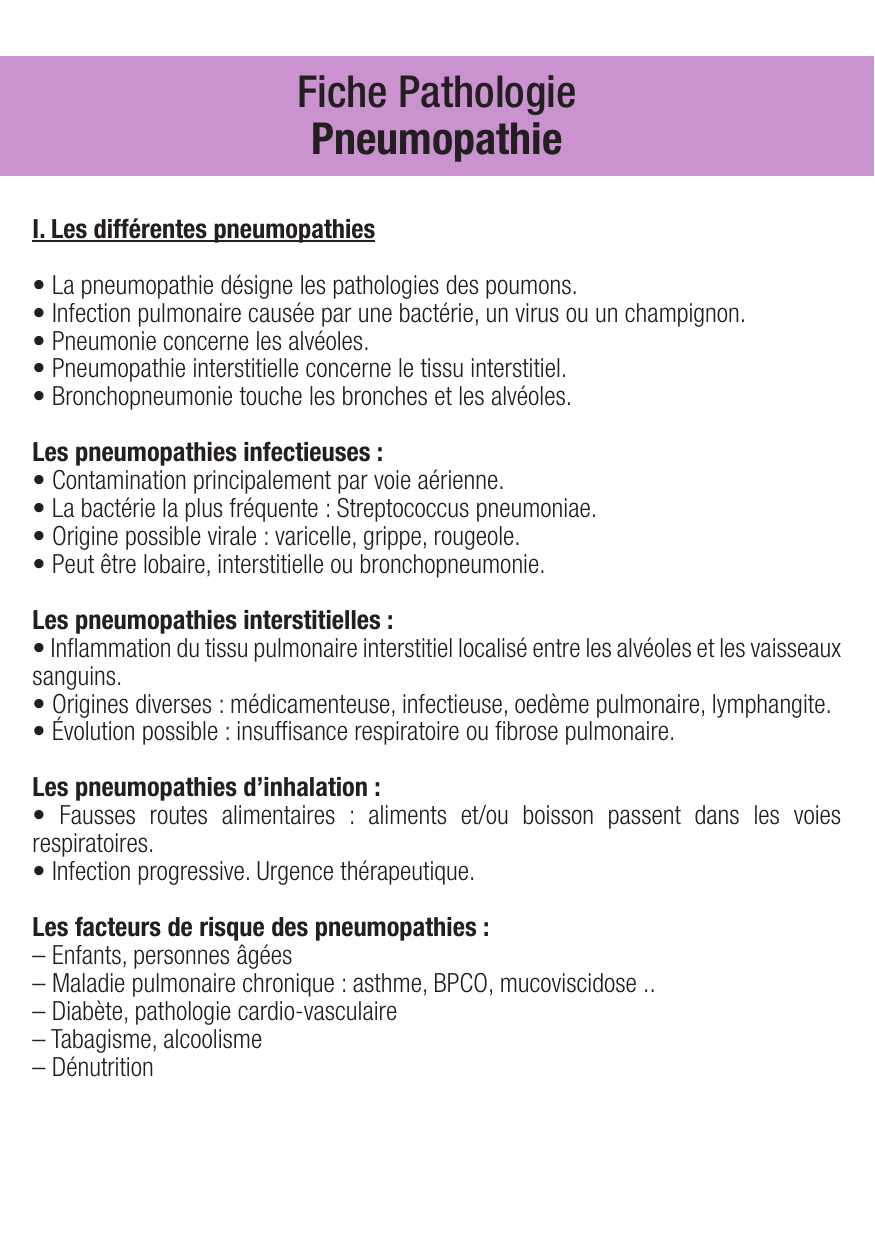 Fiche de révision Pneumopathie : cours et fiche IDE (définition, signes, prise en charge) — page 1