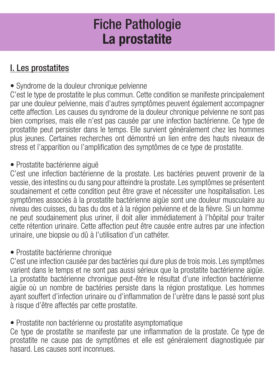 Fiche de révision Prostatite : cours et fiche IDE (définition, signes, prise en charge) — page 1