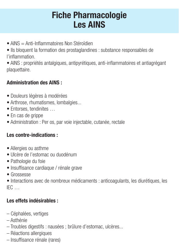Fiche de révision Les AINS : fiche IDE de pharmacologie (indications, surveillance) — page 1