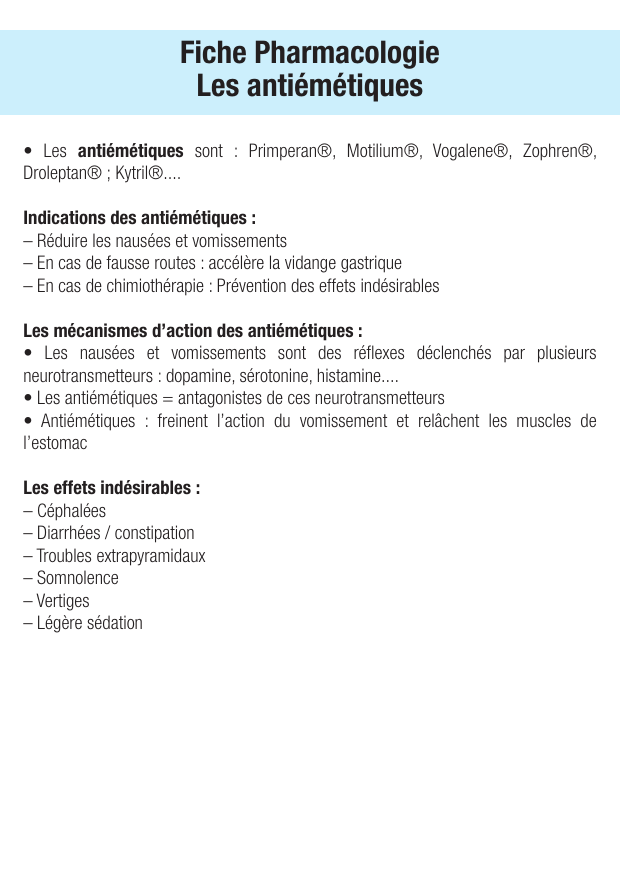 Fiche de révision Les antiemetiques : fiche IDE de pharmacologie (indications, surveillance) — page 1