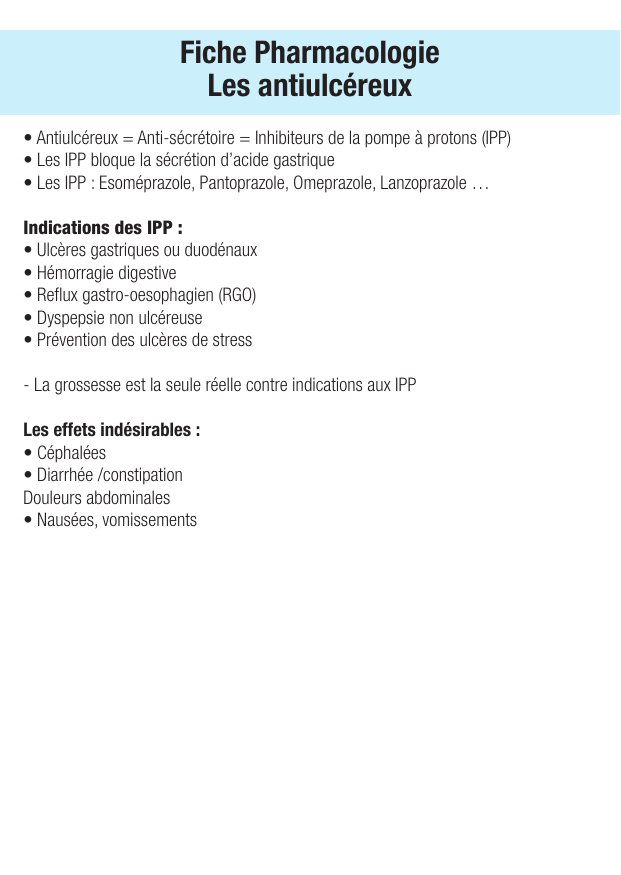 Fiche de révision Les antiulcereux : fiche IDE de pharmacologie (indications, surveillance) — page 1