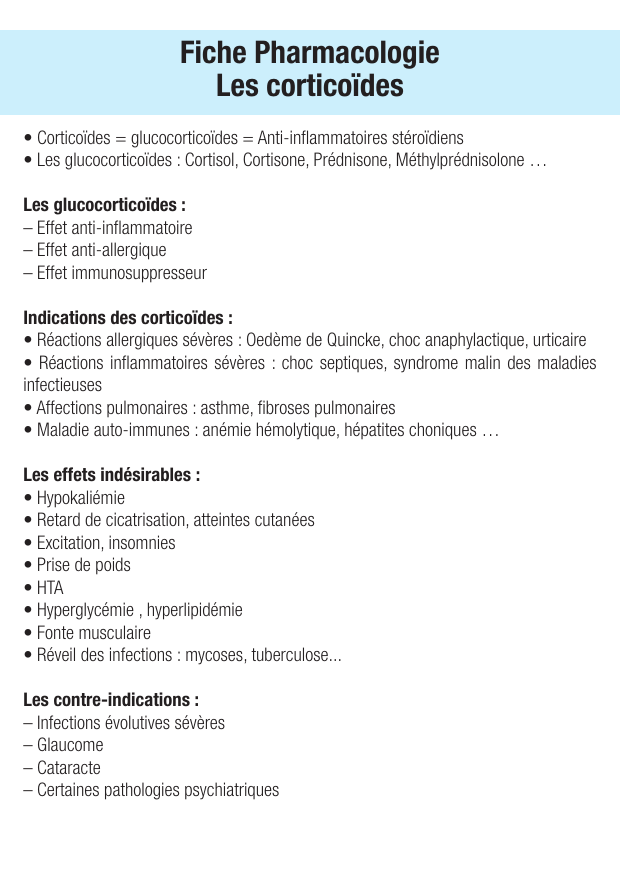 Fiche de révision Les corticoïdes : fiche IDE de pharmacologie (indications, surveillance) — page 1