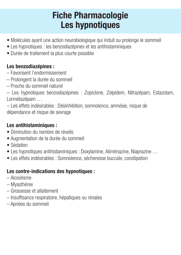 Fiche de révision Les hypnotiques : fiche IDE de pharmacologie (indications, surveillance) — page 1