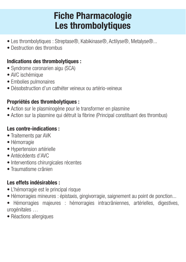 Fiche de révision Les thrombolytiques : fiche IDE de pharmacologie (indications, surveillance) — page 1