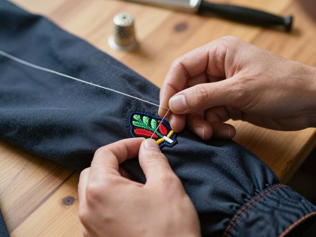 &Eacute;cusson brod&eacute; cousu sur une veste de travail